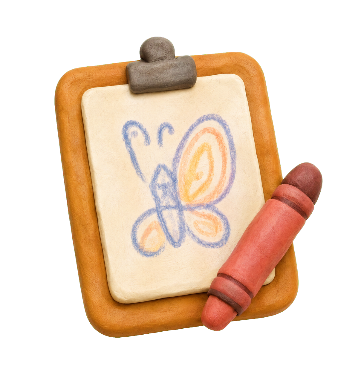 Clay clipboard and crayon