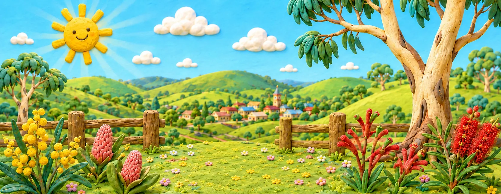 Claymation landscape of Berry, NSW with native Australian plants